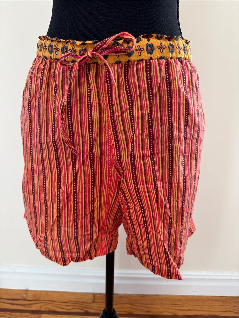 Women’s Striped Red Drawstring Shorts